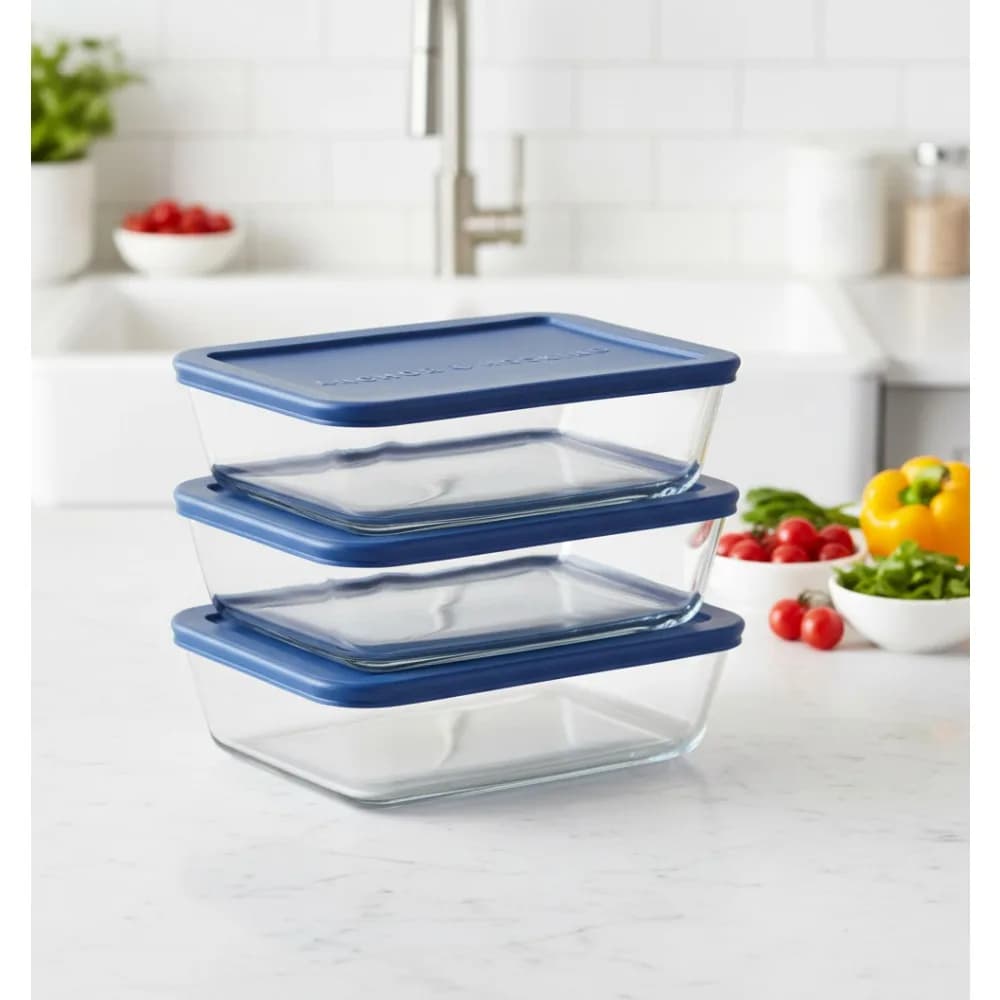 Contenitori per alimenti in vetro resistenti al forno con coperchi, set da 4 pezzi per la preparazione dei pasti, blu navy, a prova di perdite