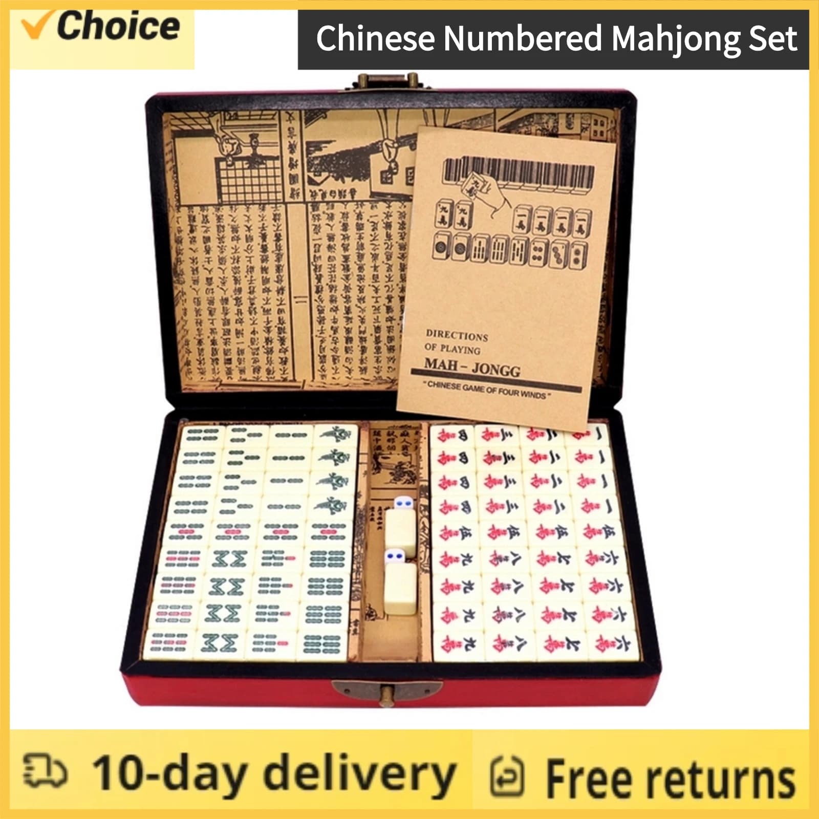 Set Mahjong numerato cinese 144 piastrelle Mah-Jong Set giocattolo Mahjong cinese portatile con scatola