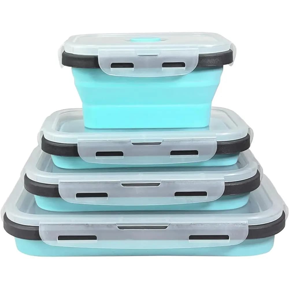 Set di 4 Contenitori Pieghevoli con Coperchi per Organizzazione e Stoccaggio | Contenitori Ermetici per Preparazione Pasti per Campeggio e Camper | Adatto per microonde, forno e lavastoviglie |