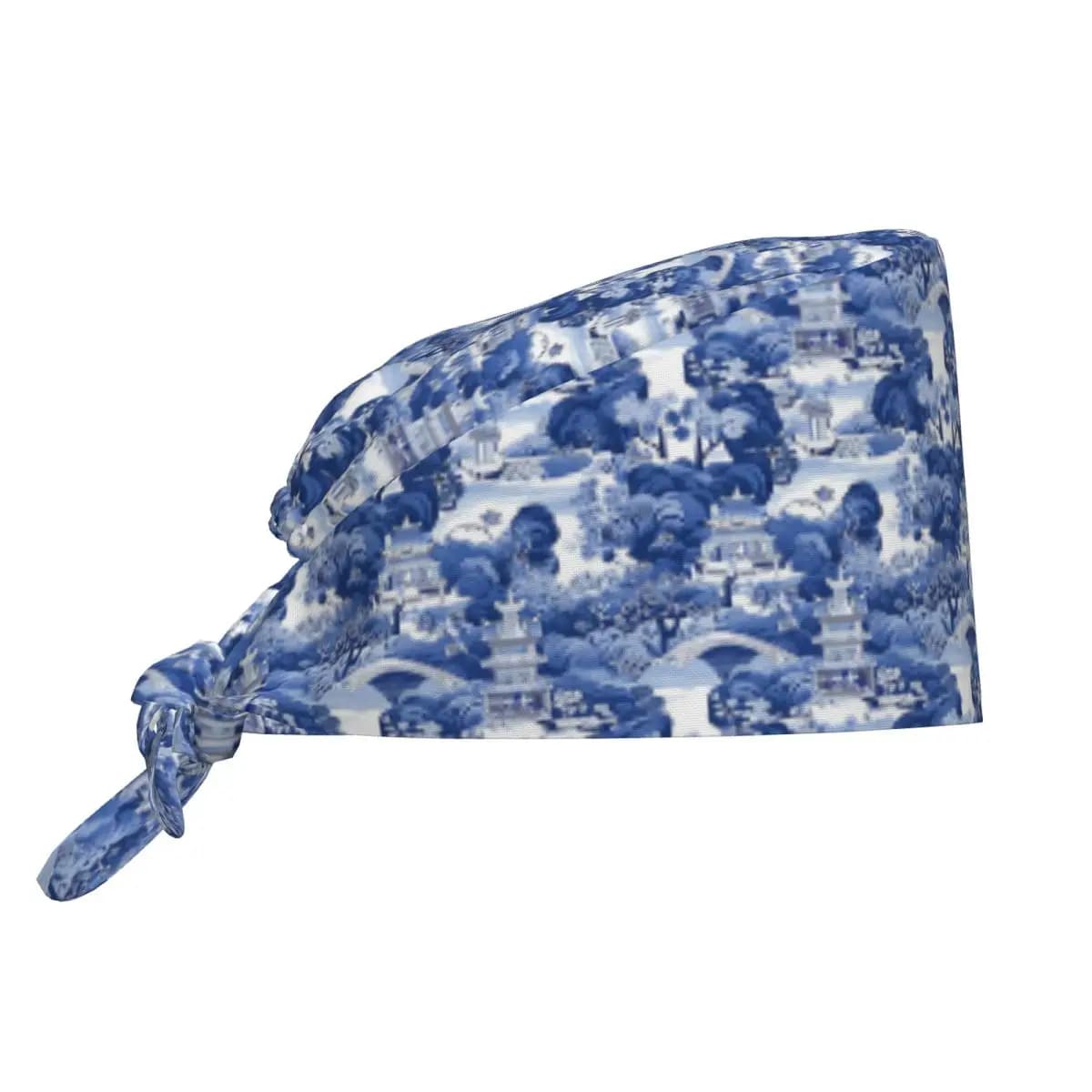 Chinoiserie Pattern Scrub Hat Doctor Working Surgical Cap Unisex Adjustable Nursing Caps for Dentist
