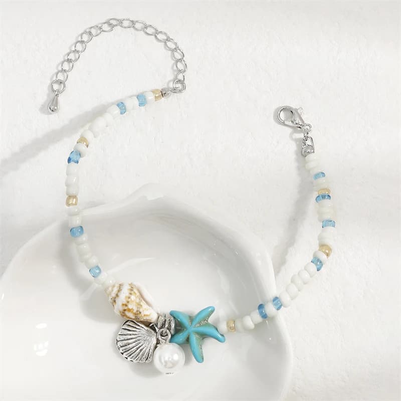 Braccialetto classico con perline di stelle marine blu Boho per le donne braccialetto con ciondolo a conchiglia con ciondolo estivo gioielli di amicizia regolabili fatti a mano