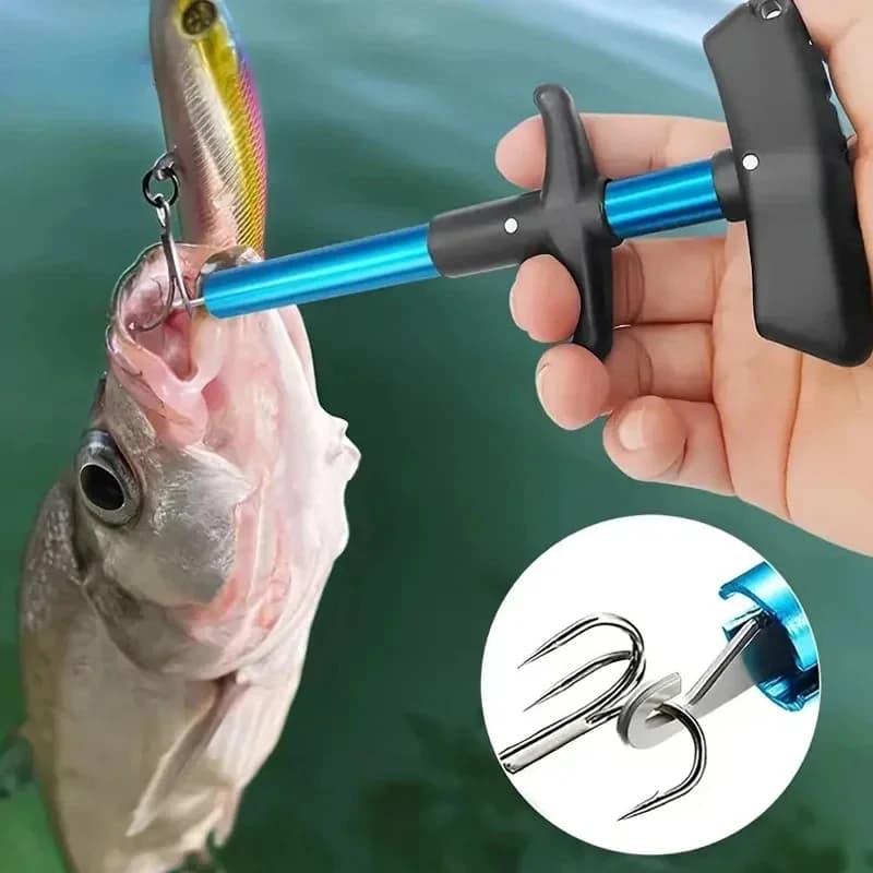 Portable T-Handle Big Fish Deep Throat Hook Remover - Lure Fishing Quick Dehooker for Outdoor Saltwater Freshwater