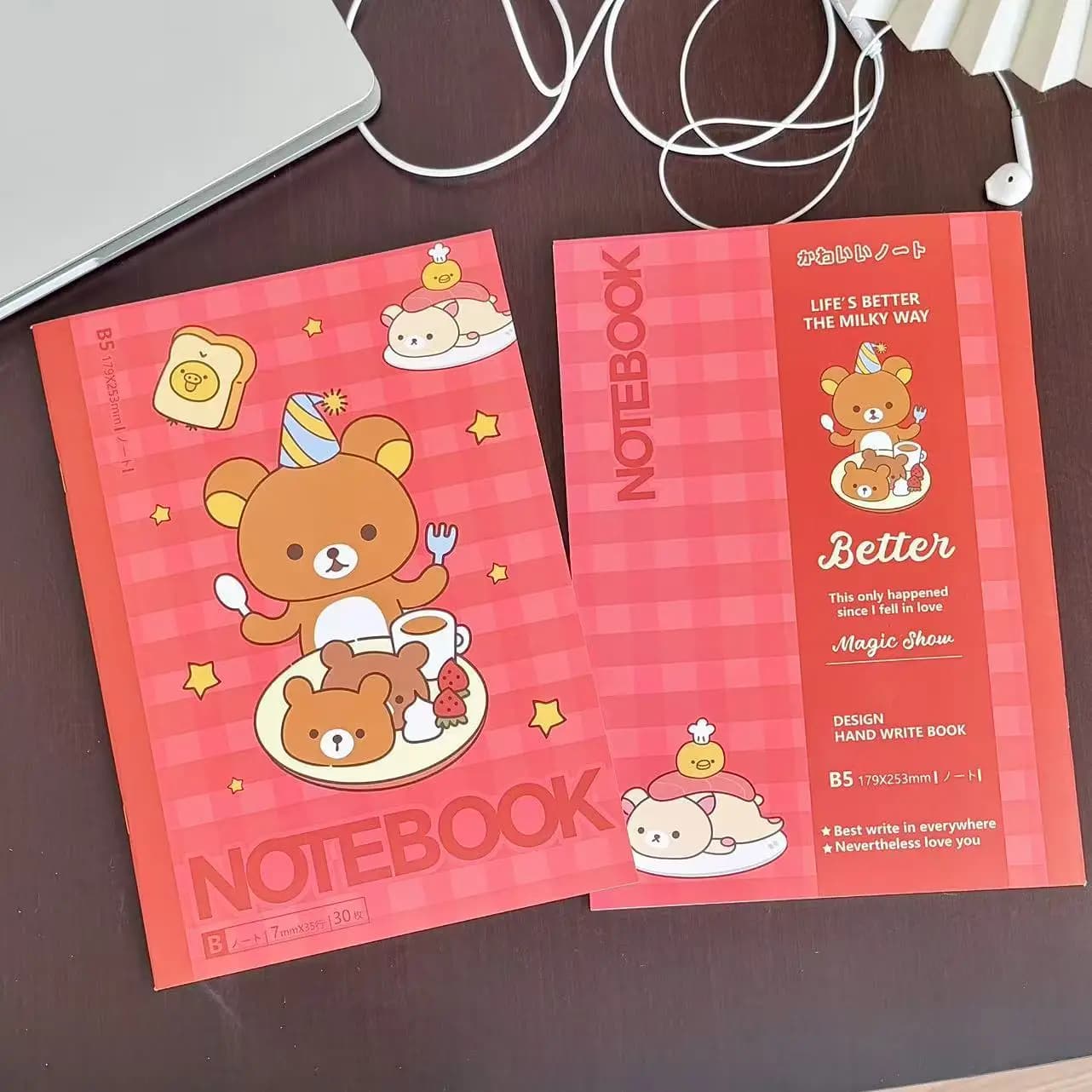 Kawaii Rilakkuma Bear Lined Notebook Cute Aesthetic Diary Planner Student School Writing Stationery For Girls Gift