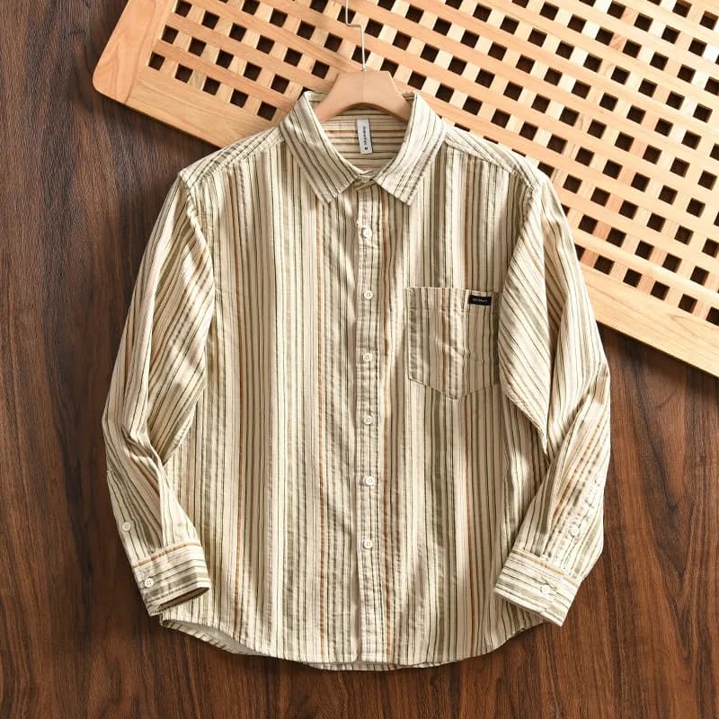 Retro Corduroy Fashion Color Block Striped Long Sleeve Shirt Men's Spring Autumn Loose Casual Shirt Jacket Open Cardigan Style