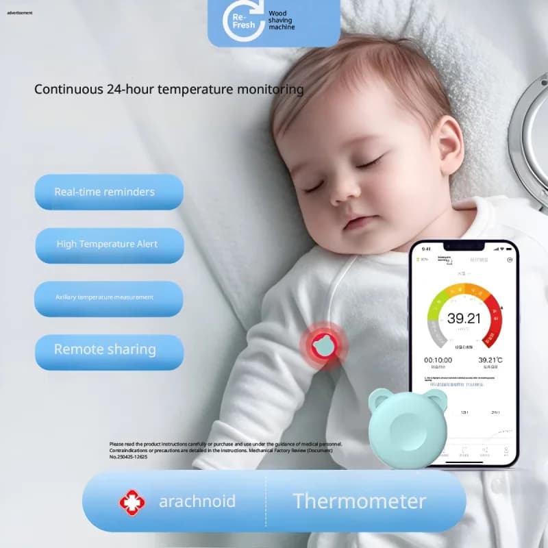 Termometro Wireless Indossabile per Neonati, Monitoraggio Continuo 24H con Allarme Alta Temperatura, Tracciamento Intelligente della Temperatura Connesso all'App
