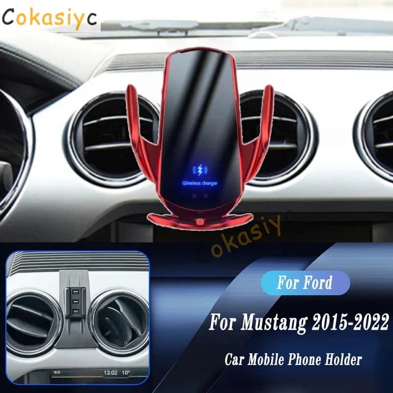 Car Wireless Charger Auto Mount Phone Holder For Ford Mustang 2015-2022 Adjustable GPS Navigation Bracket Car Accessories