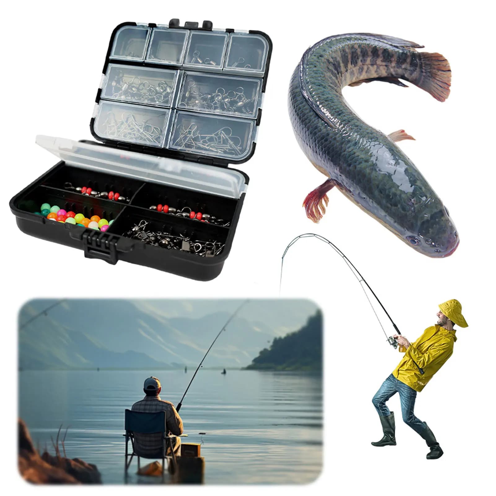 Kit of accessories for fishing gear boxes 140 pieces Portable organizer with high-strength straps Beads Connectors present for