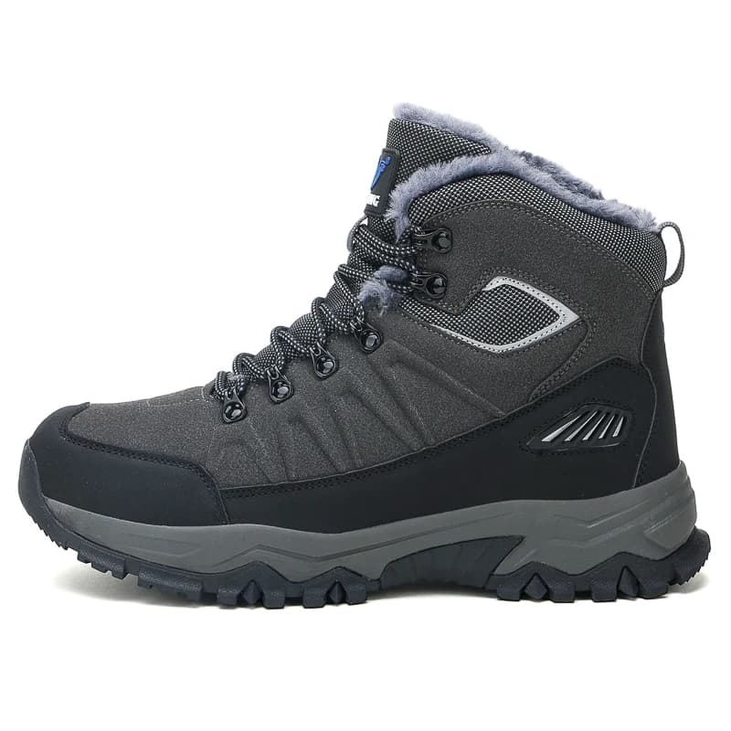 Men Fleece Lined Winter Hiking Boots High Top Waterproof Patchwork Upper Non Slip Rugged Outdoor Trekking Snow Ankle Boots