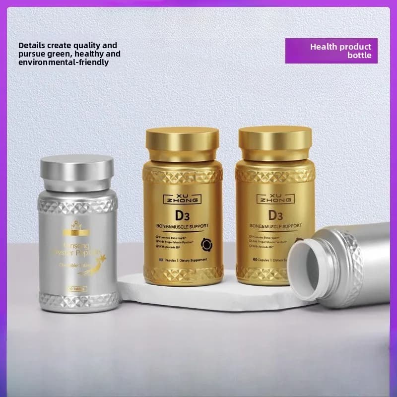 Flacone in PET Oro e Argento da 100ml con Motivo a Diamante, Contenitore per 60 Capsule, Lussuoso Contenitore per Integratori Vitaminici, Formato da Viaggio