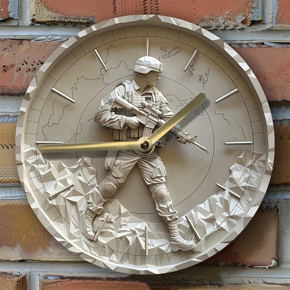 Kit orologio da parete fai-da-te e effetti 2D ad alta definizione, tema soldato americano, decorazioni di ispirazione militare per l'ingresso primaverile