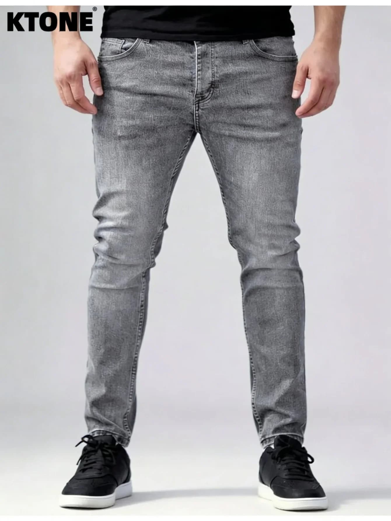 Jeans Slim Grigio Trendy da Uomo, Stile Originale Y2K Drip Streetwear in Denim (Accessori o Cinture Non Inclusi)