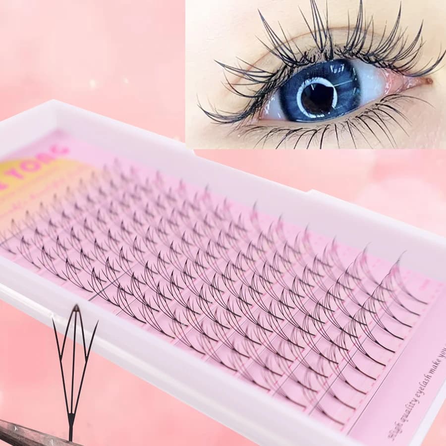 Buone notizie per i pigri! Extension ciglia a posizionamento rapido, effetto elfo cartone animato, 120 ciuffetti a striscia mista effetto ala appuntita, 8-
