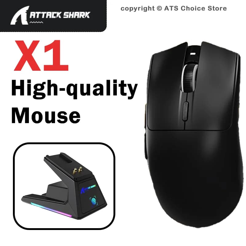 ATTACK SHARK X1 Mouse da gioco wireless 53g Superlight PAW3395PRO 40000 DPI Tri-Mode Bluetooth Dock di ricarica RGB cablato per giocatori