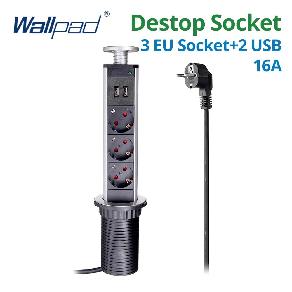 Wallpad Pull Pop Up Presa Desktop 3 Prese Porte USB 2.4A o No Spina di Estensione 2M Corpo In Alluminio Retrattile Per Tabel Da Cucina