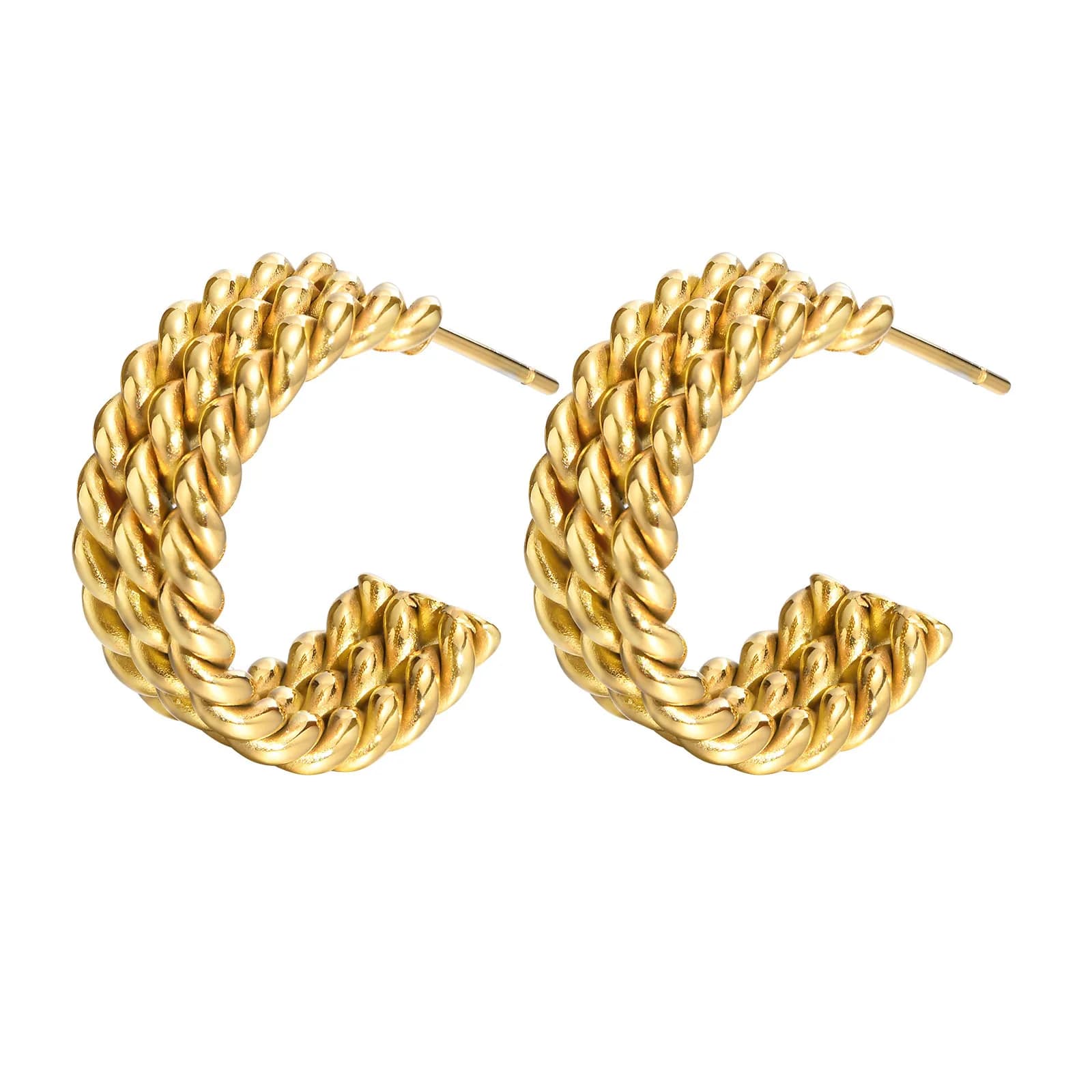 Orecchini a corda intrecciata tripla in acciaio inossidabile intrecciato, cerchi aperti minimalisti per regalo di moda da donna