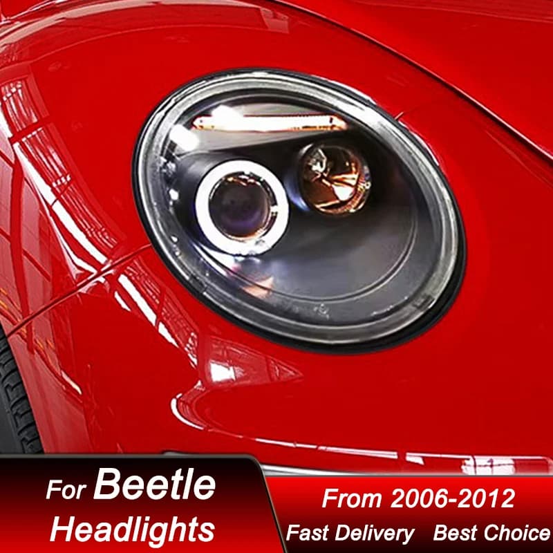 Fari anteriori per Volkswagen VW Beetle 98-05 omologati E-mark, nuovo stile, gruppo fari auto full LED con lenti a proiettore, kit accessori.