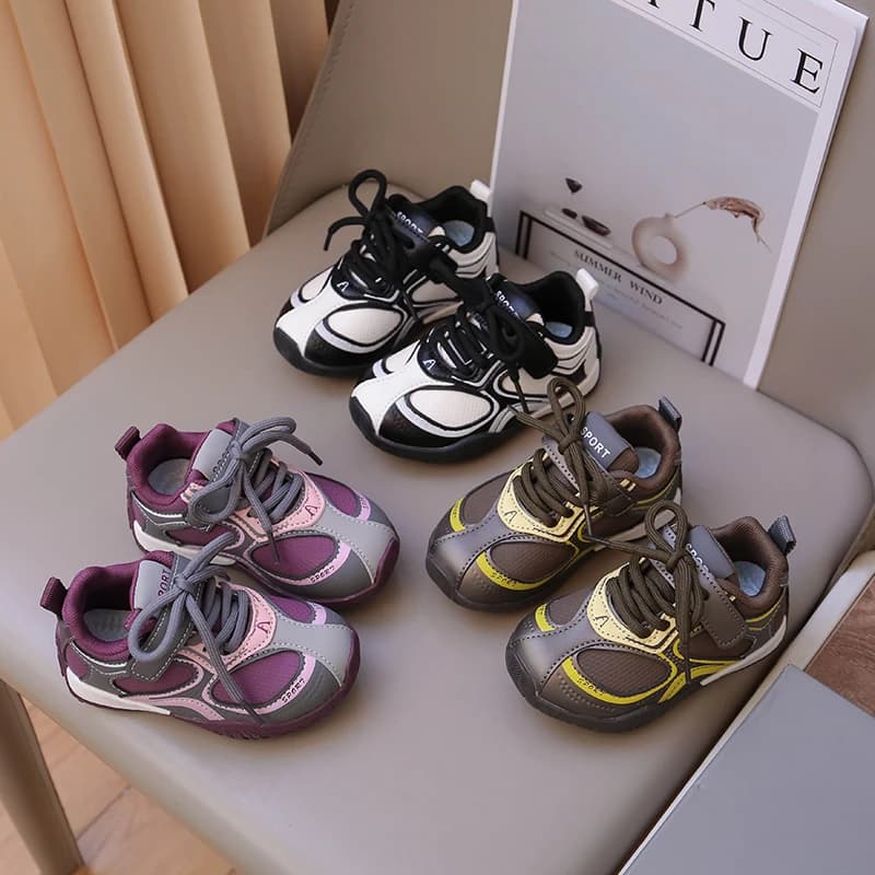 2026 Autumn New Girls Retro Sneakers Mesh Patch Work Color Block Lace Up Casual Sports Shoes Lightweight Flat Walking Trainers