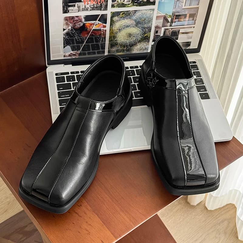 Cold Toned High-end Men Patchwork Loafers Thick Heels Niche Design Personalized Business Commuting Shoes