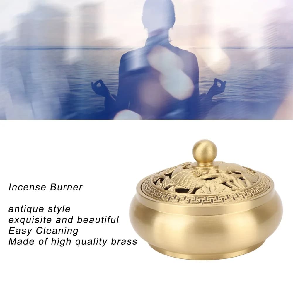 3pcs Brass Incense Burner Holder Easy Cleaning Retro Antique Incense Stick Holder With Lid Brass Incense Burner