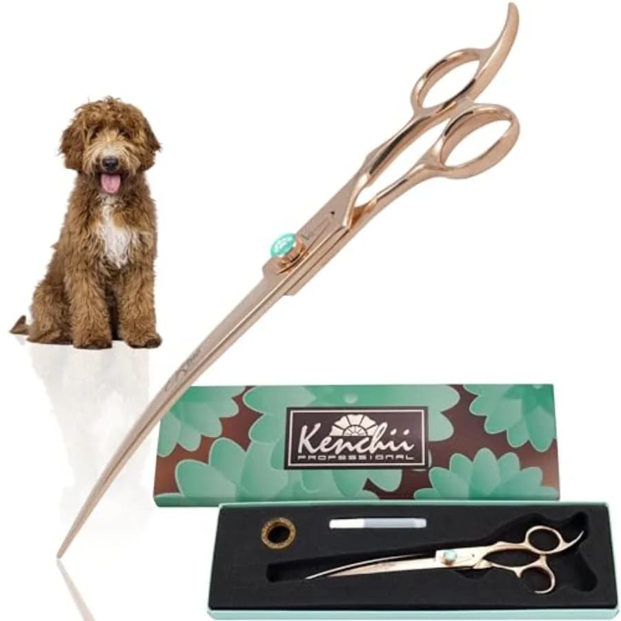 Forbici Curve per Toelettatura Cani Rose Dog da 8 Pollici, in Acciaio Inossidabile Nero, Design Ergonomico per Comfort e Precisione