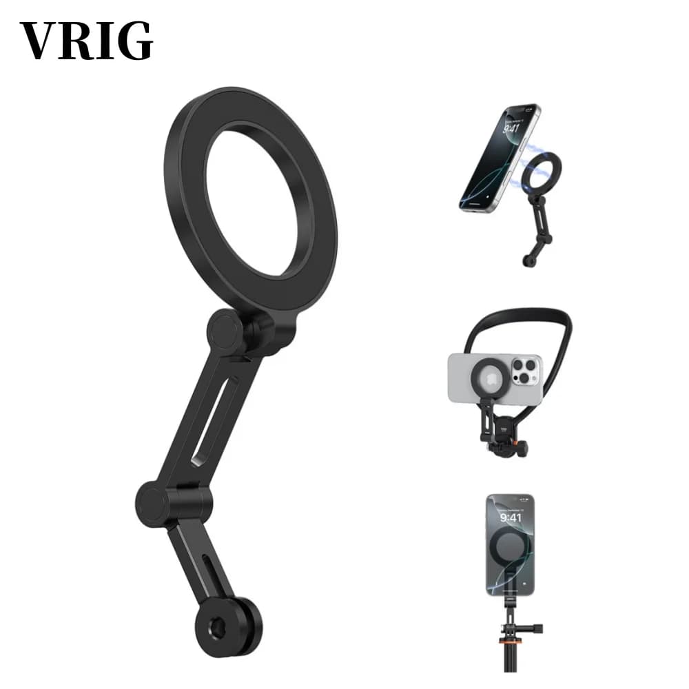 Supporto Magnetico VRIG per Telefono con Interfaccia GoPro, Supporto POV per iPhone 16 Android Magsafe, Accessori per Treppiede Fisso da Collo per Ciclismo