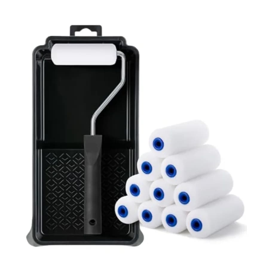 Set di rulli per pittura Bates da 4 pollici, 12 pezzi, kit di rulli per pittura piccoli, include 1 vassoio per pittura in plastica, 1 telaio per rullo e 10 rulli.