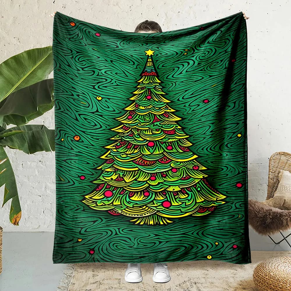 Coperta in flanella con stampa albero di Natale - Stile contemporaneo, stampa digitale, poliestere non tessuto, comfort per tutte le stagioni, Reve