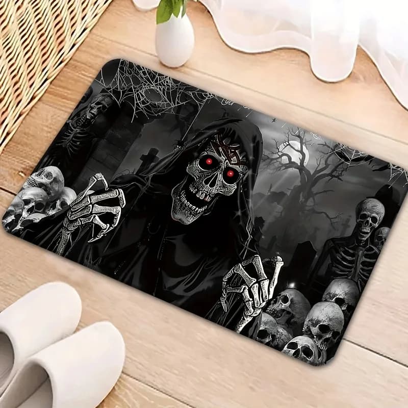 Dark Gothic Grim Reaper Doormat Soft Non-Slip Indoor Outdoor Entryway Mat Halloween Home Decor Rug