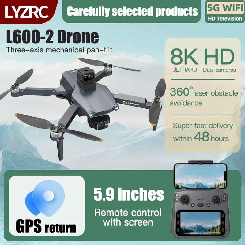 LYZRC L600-2 MAX GPS Drone Gimbal 3-axis 8K HD Camera 5G WIFI FPV 360 ° Quadroque drone player without brushes to avoid laser obstacles