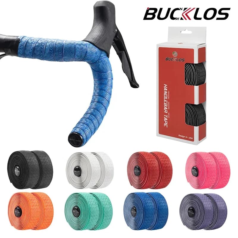 BUCKLOS Nastri per manubrio bici da strada Nastro per manubrio per bicicletta antiurto in PU con tappi per estremità barra Cinture avvolgenti antiscivolo anti-vibrazione Bartape