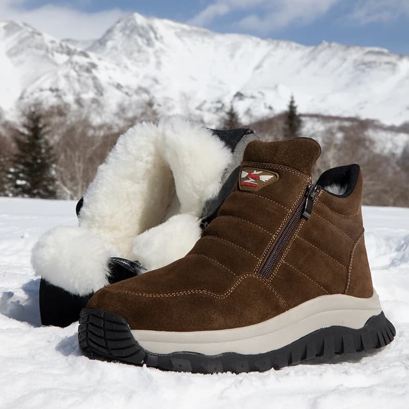 Stivali da neve da uomo invernali spessi peluche pelliccia calda lana scarpe di cotone uomo outdoor casual stivaletti con suola spessa in pelle scamosciata di mucca