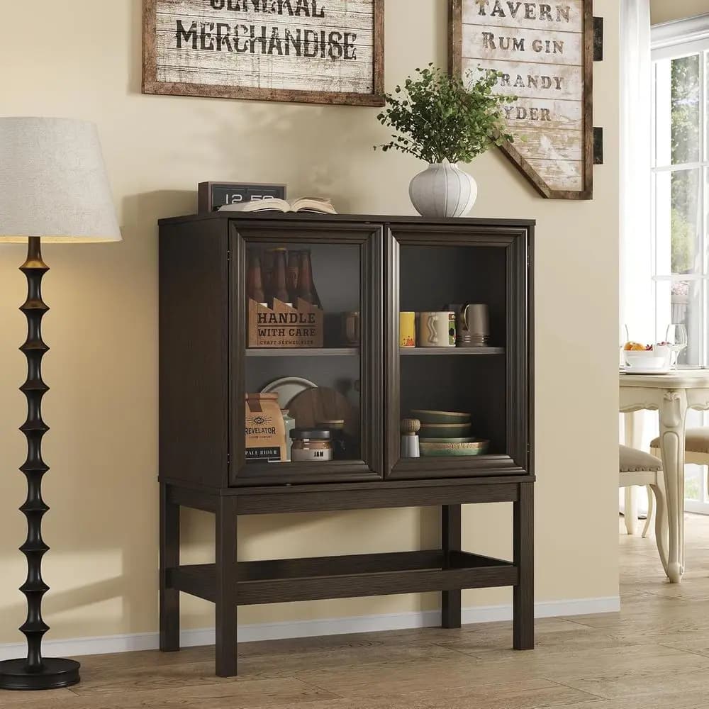 Sideboard Buet Cabinet with Storage, Small Kitchen Coee Wine Bar Cabinet with Glass Pr-to-Open Do, Wood Century ern Side Board T
