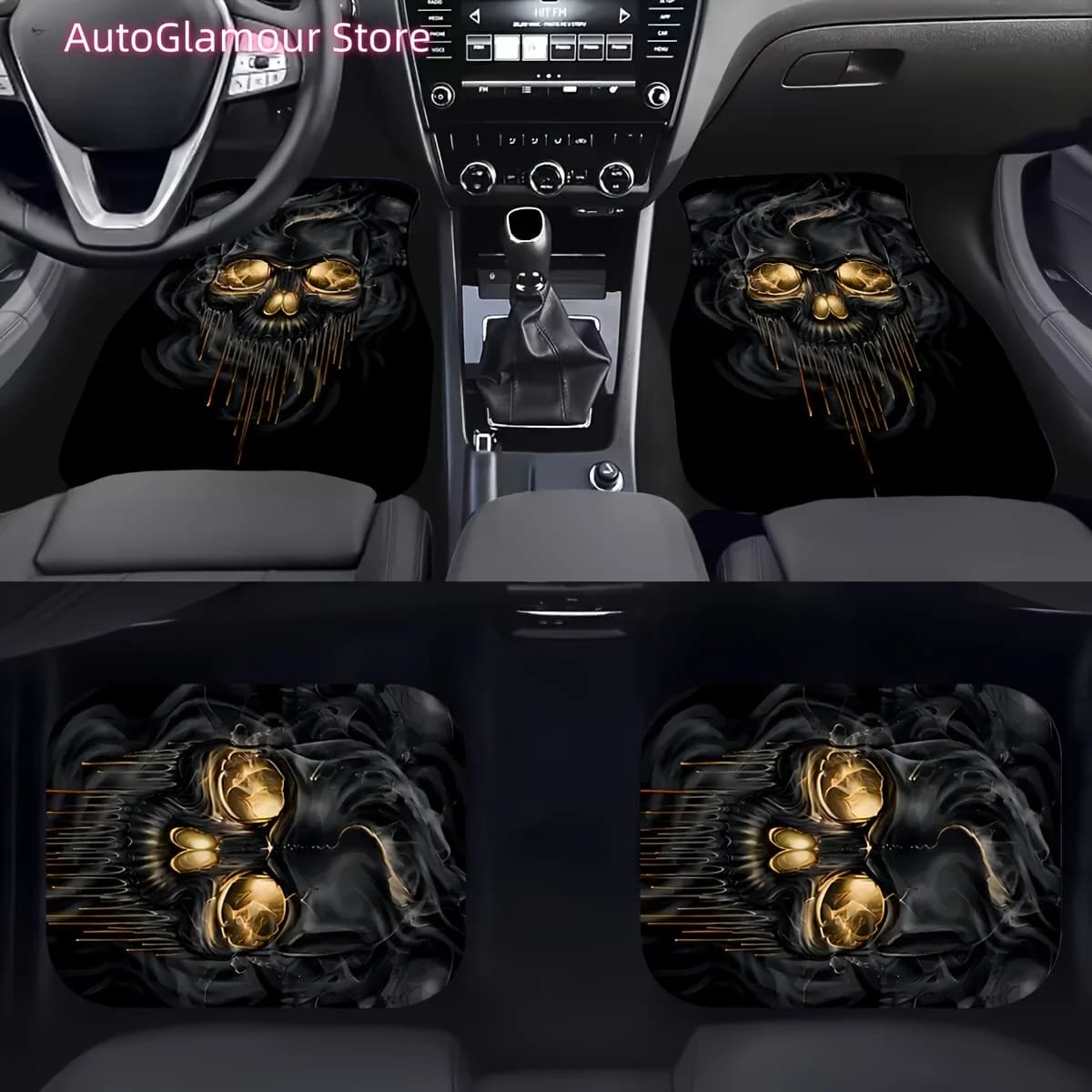 Set di 4 Tappetini Auto Antiscivolo Assorbenti con Motivo Teschio, Tappetini Universali per Interni Auto, Accessori per Interni Auto