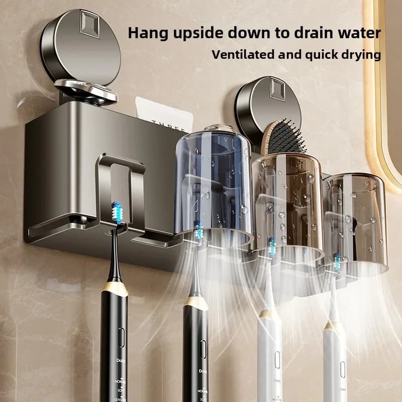 Portaspazzolino con ventosa ‌ Organizzatore per Bagno Senza Foratura per Lavabo/Doccia, Impermeabile e Salvaspazio, Porta Spazzolino e Bicchiere