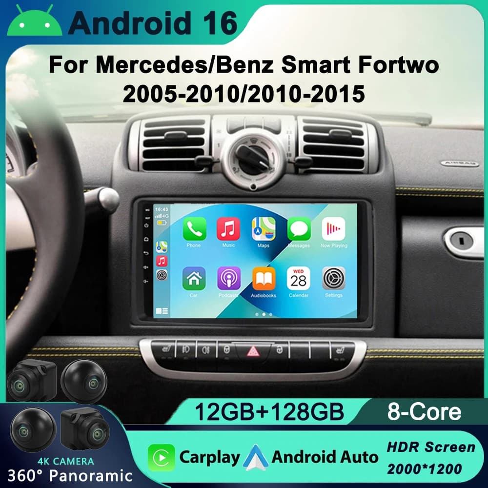 For Mercedes Benz Smart Fortwo 2006 2007 2008 2009 2011-2015 Car Radio Multimedia Player Android 2 Din Carplay Navigation GPS