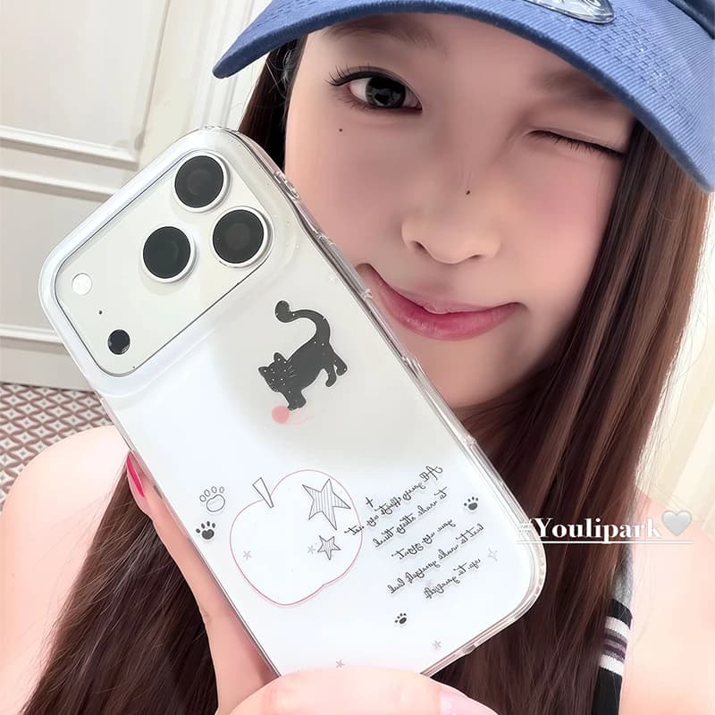 Korean Ins Lovely Black Cat Stars Phone Case For iPhone 17 Air 16 Pro Max 15 14 Plus 13 12 11 Shockproof Silicone Back Cover