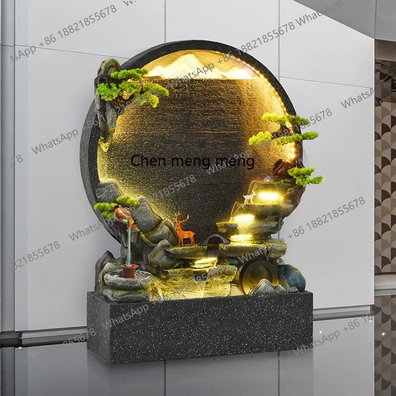 Water curtain wall, flowing fountain, living room, circulating water, courtyard, foyer, outdoor ornament