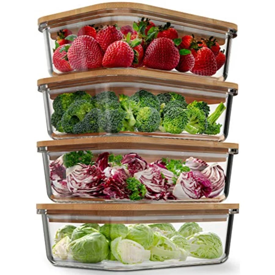 Glass Food Storage Containers with Bamboo Lids 4 Pack 36 Ounce Eco Friendly Meal Prep Containers Airtight Plastic Free BPA Free