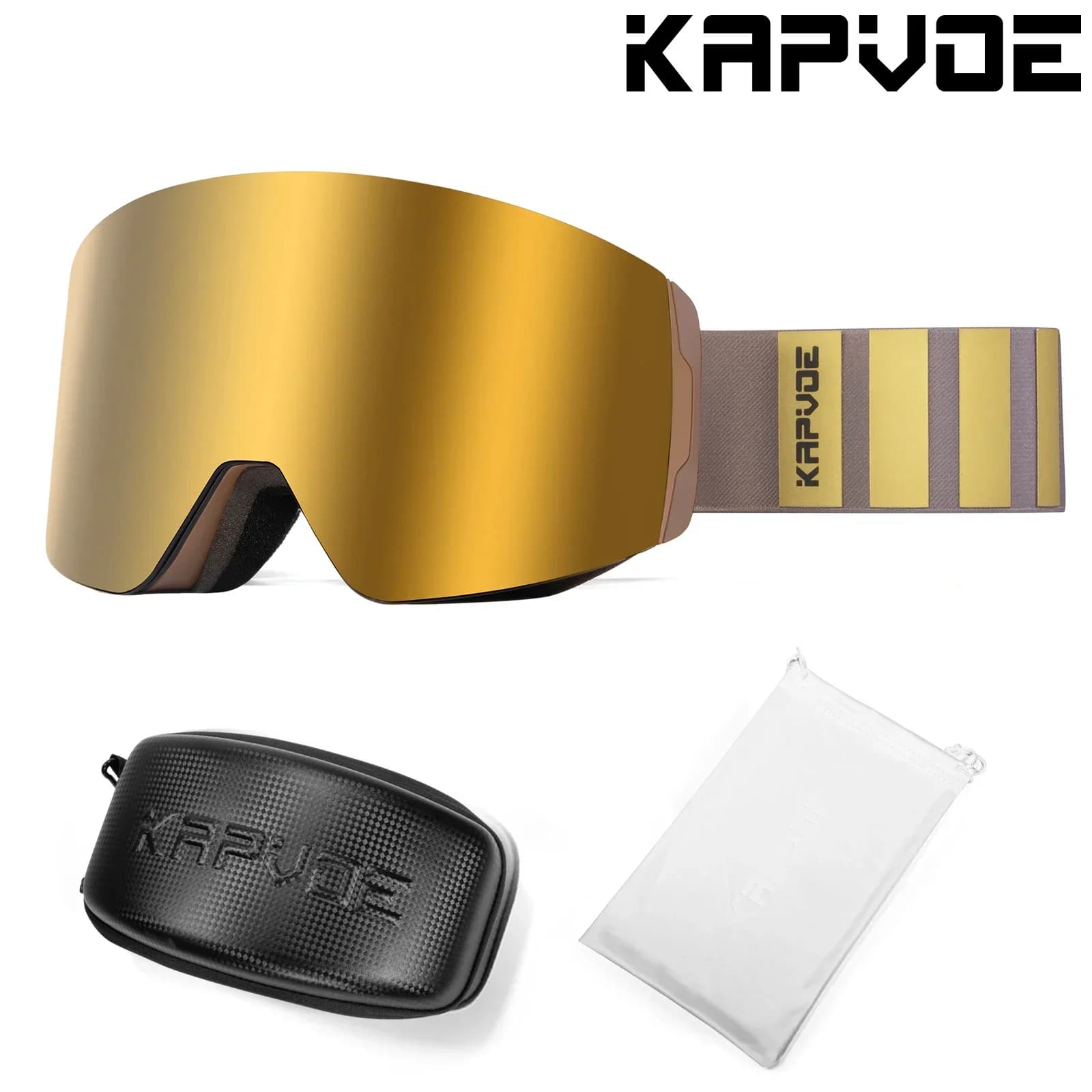 Kapvoe OTG Occhiali da sci Snowboard Maschera antiappannamento per uomo Donna Kit di occhiali Protezione UV400 cilindrica Occhiali da neve Motoslitta