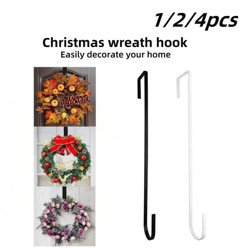 Christmas Floral Wreath Hanger Over The Door Nail-free Resuable Door Hanging Hook Xmas Easter Storage Wreath Hanger 1/2/4PC