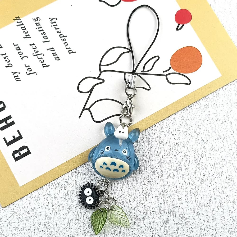 Kawaii Blue Animal Totoro Fascino del telefono Soot Sprite Portachiavi Woodland Anime Cat Cosplay Accessori pendenti Regalo Y2K fatto a mano
