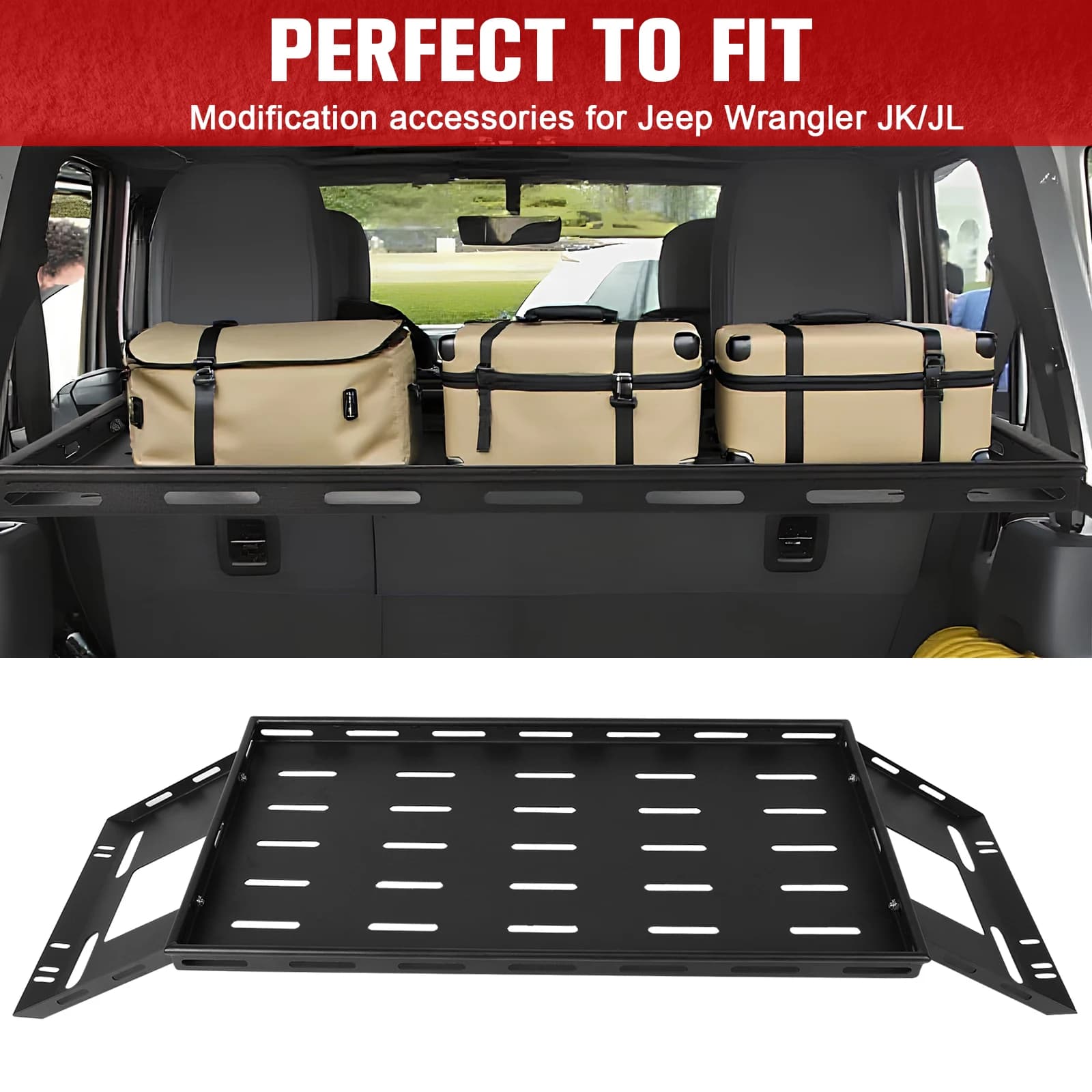 Portapacchi per bagagliaio posteriore Portapacchi antigraffio per bagagliaio per auto Organizzatore per vassoio in acciaio leggero antiruggine per 07-25 JK/JL Wrangler