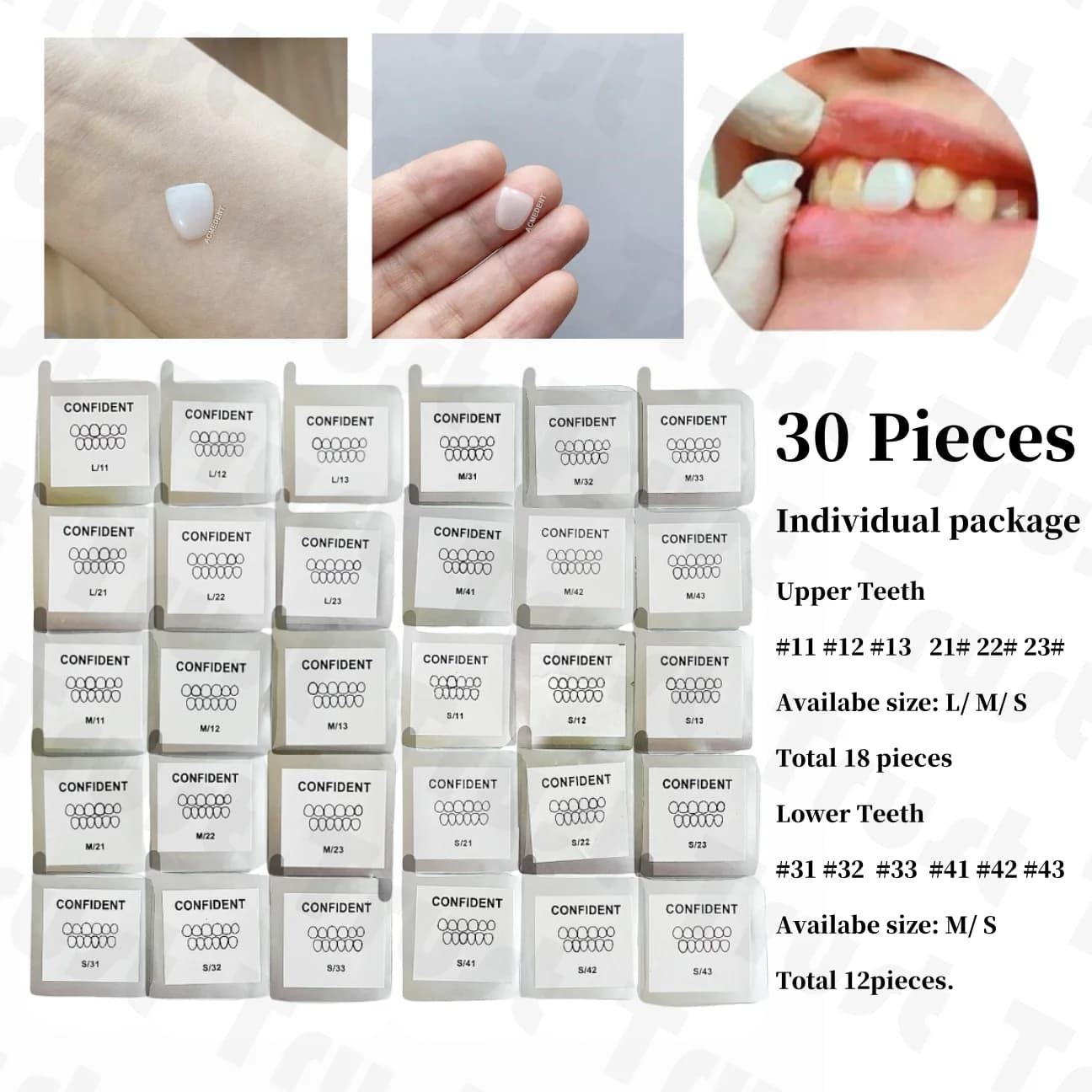 30 Pz/set Dentale Composite Porcelain Veneers Resin Light Cure Front Tooth Veneer White Luminous Supera and Lower S/M/L