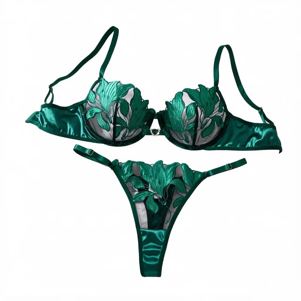 Set di lingerie sexy con ricamo floreale Set da 2 pezzi con reggiseno push up con ferretto e bralette trasparente da donna
