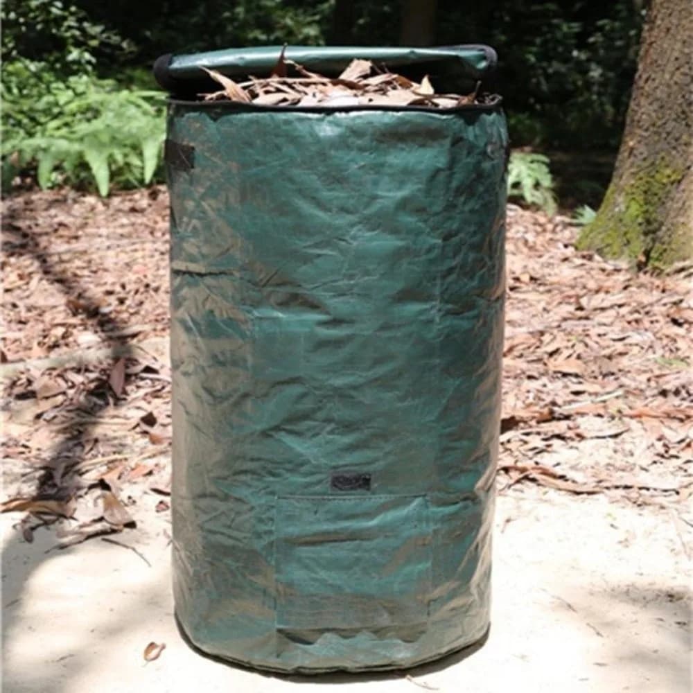 Sacchetto per Compostaggio Resistente all'Usura con Manici, Sacchetto per Rifiuti da Giardino con Coperchio a Cerniera, Contenitore Riutilizzabile per Giardinaggio e Compostaggio all'Aperto