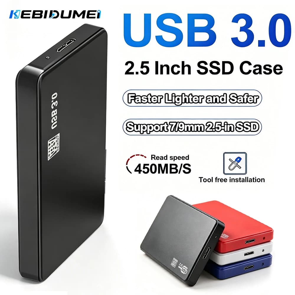KEBIDUMEI USB 3.0 HDD Enclosure 2.5" SATA HDD SSD External Hard Drive Case 5Gbps High Speed External Hard Drive Disk Box for PC