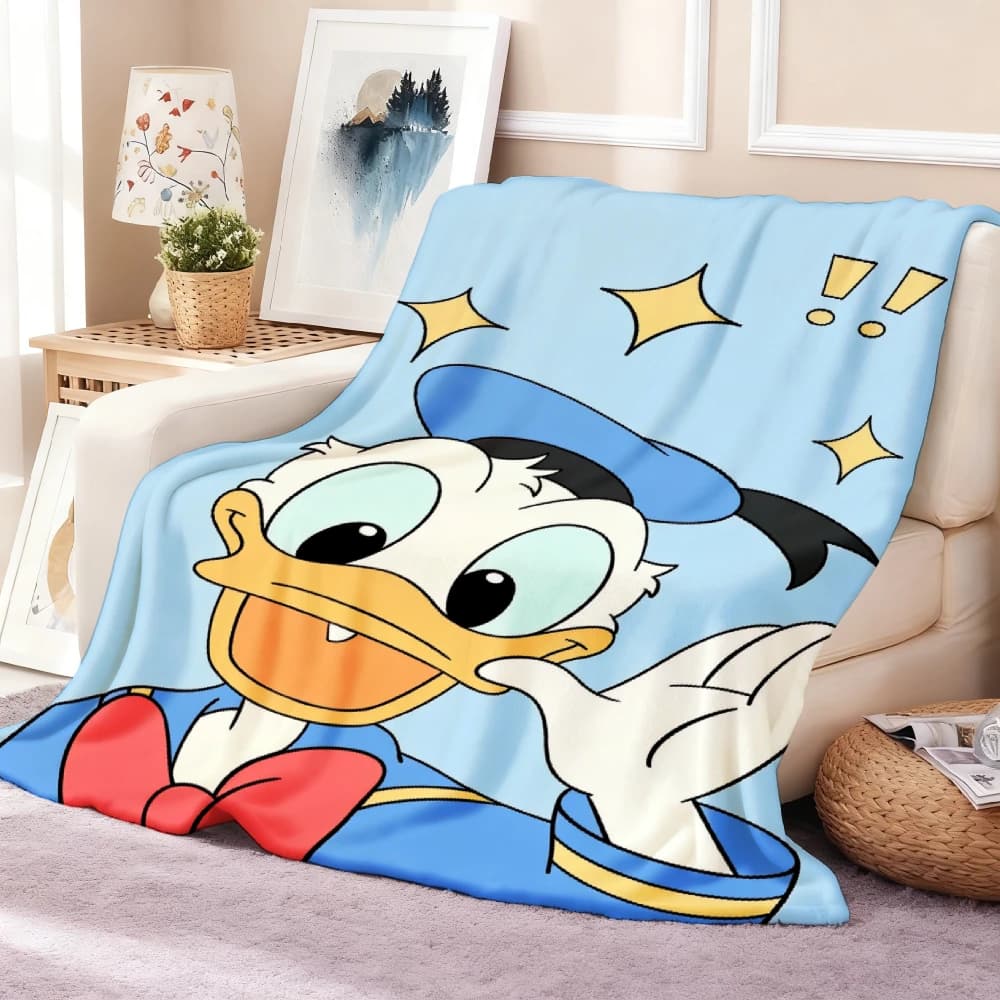 1pc Disney Four Seasons Suitable Flannel Blanket Donald Duck With Stars And Exclamation Marks for Travel, Camping for Living Room, Office Machine Washable