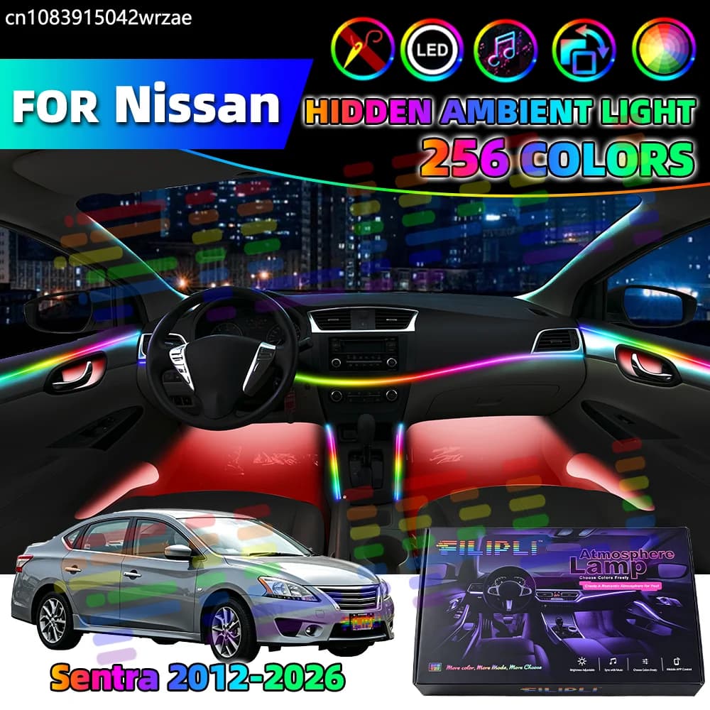 14 in 1 For Nissan Sentra 2012-2026 Years Car Interior Ambient Lights Strips Breathing Lighting Kit App Control Auto LED strips