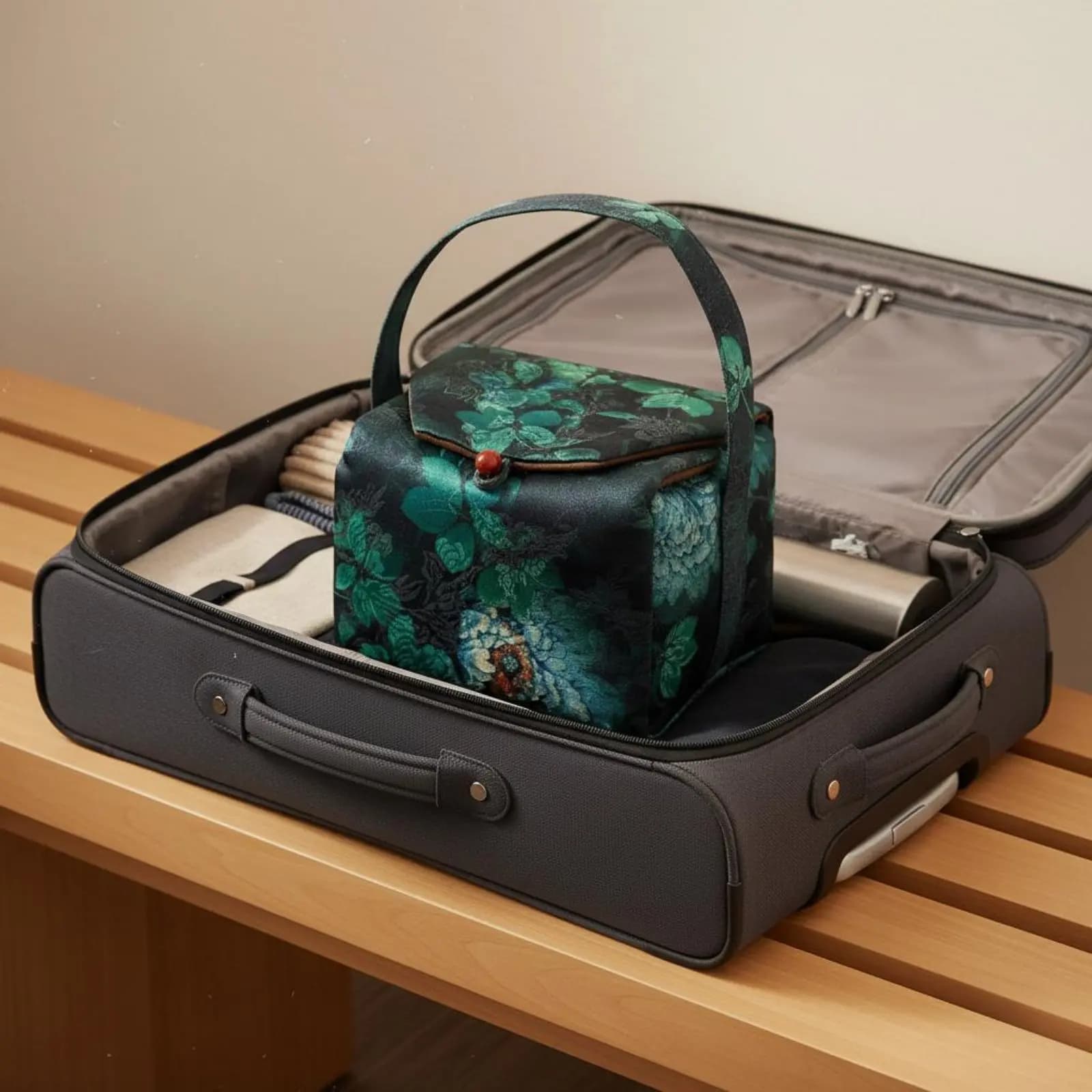 Portable Tea Set Ware Storage Container Handmade Chinese Style Tea Set Ceremony Bag for Outdoor