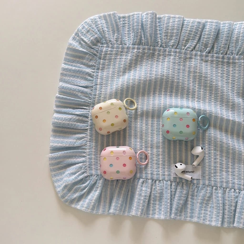 Gentle Fresh Dopamine Girly Style Colorful Polka Dots Glossy With Hook Earphone Cover Case for AirPods 1 or 2 3 4 Pro 2 Pro 3